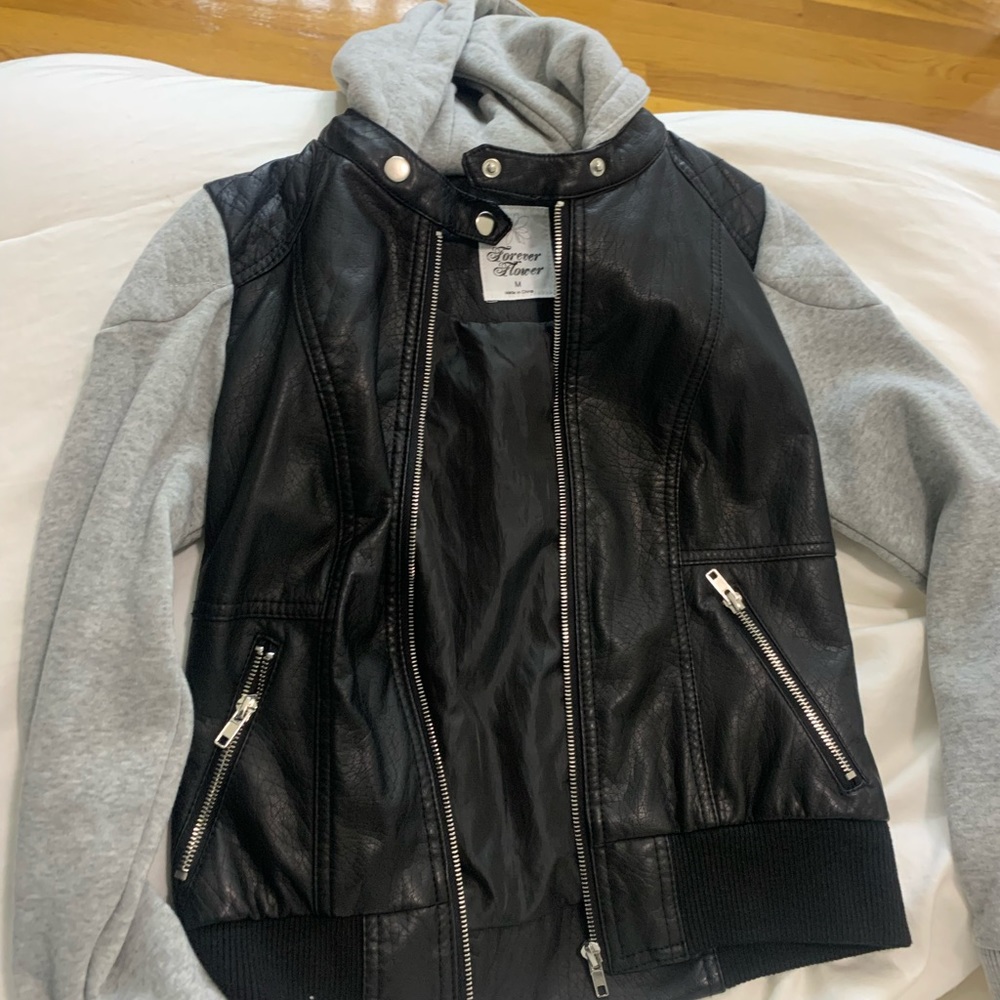Size medium forever flower leather/ cotton hoodie